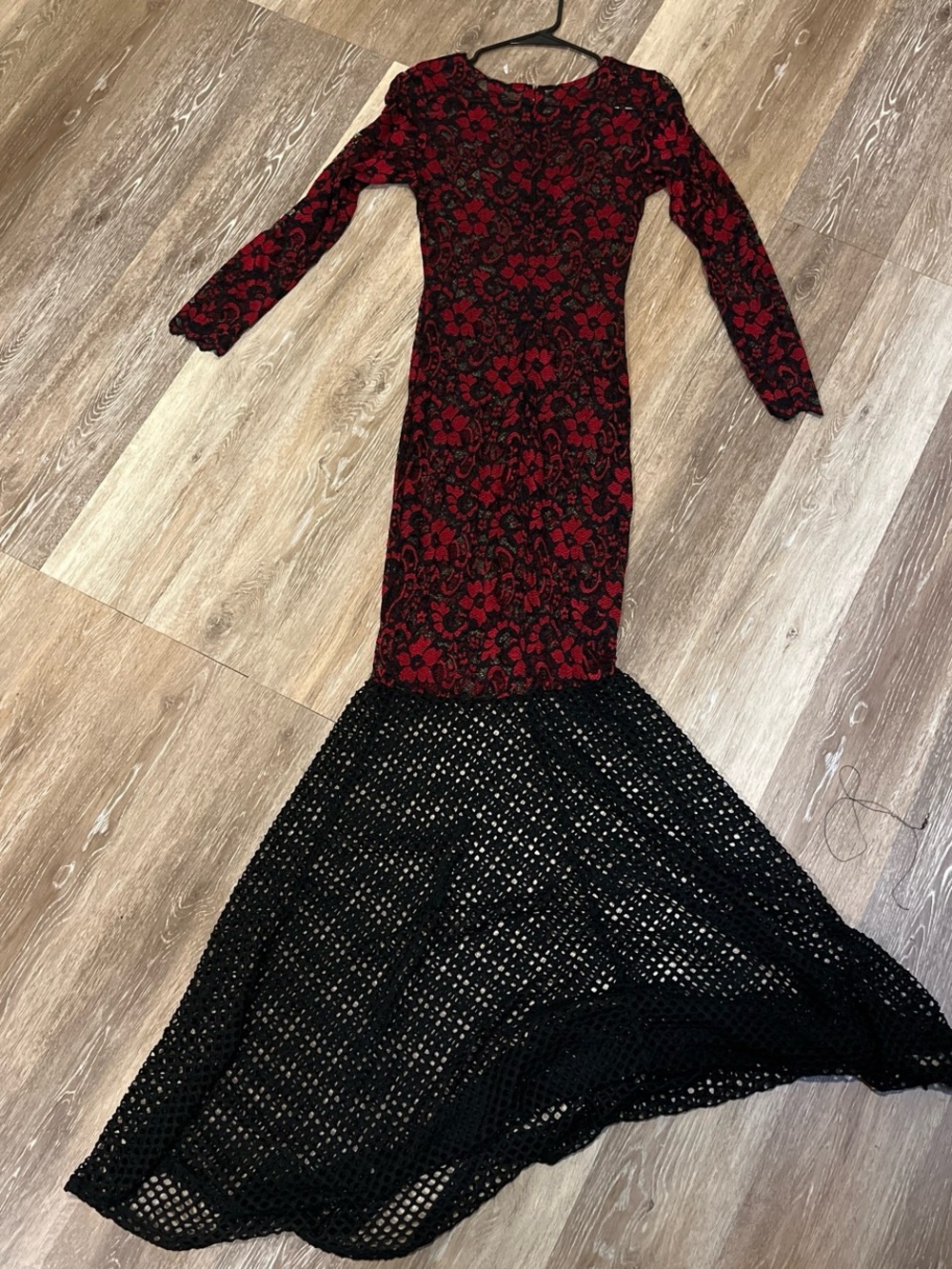 Red Floral Lace Fitted Mermaid Dress with Black Net bottom